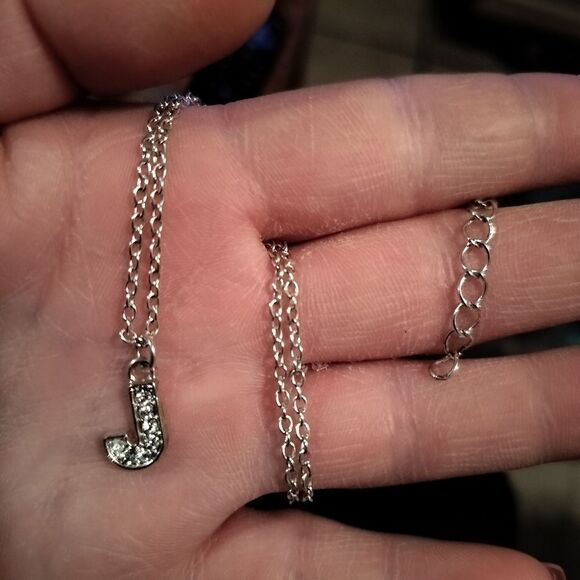 Silver Initial 'J' Pendant Necklace - Picture 2 of 6